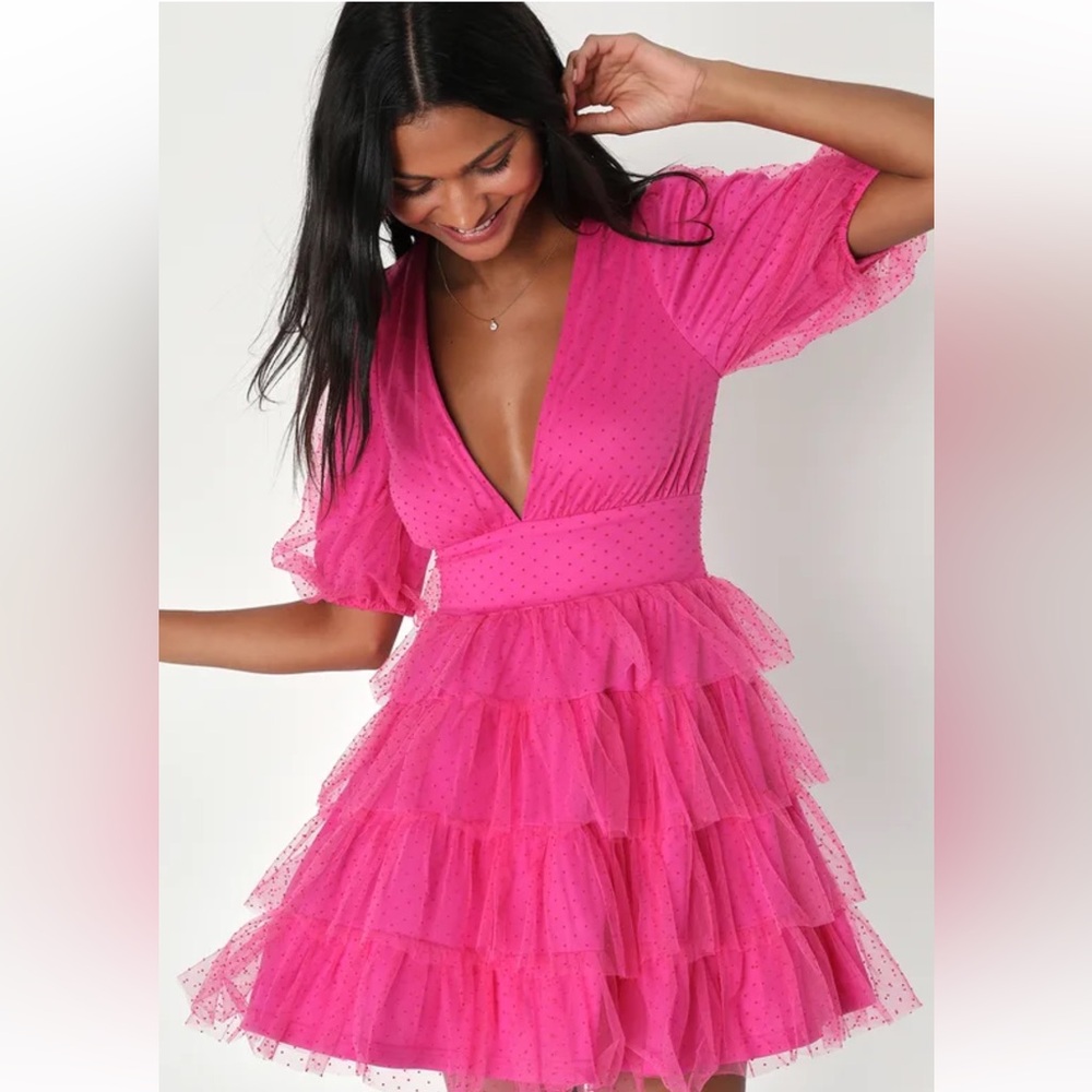 Lulu's Hot Pink Tiered Tulle Party Dress